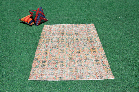 Handmade Natural oushak Turkish rug for home decor, Vintage rug, area rug boho rug bedroom rug kitchen rug bathroom rug kilim rugs, rugs 4x5, 666371