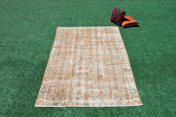 Oushak Natural Turkish rug for home decor, Vintage rug, area rug boho rug bedroom rug kitchen rug bathroom rug kilim rugs handmade, rugs 5x8, 666374