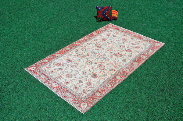 Handmade Natural oushak Turkish rug for home decor, Vintage rug, area rug boho rug bedroom rug kitchen rug bathroom rug kilim rugs, rugs 5x8, 666375
