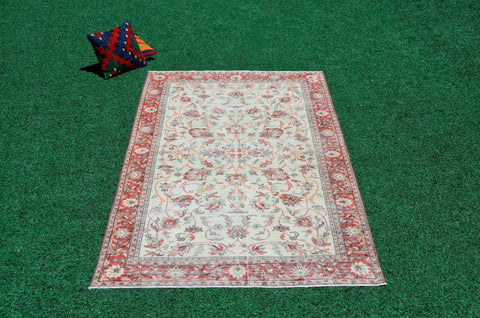 Handmade Natural oushak Turkish rug for home decor, Vintage rug, area rug boho rug bedroom rug kitchen rug bathroom rug kilim rugs, rugs 5x8, 666375