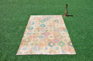 Turkish Vintage Anatolian rug for home decor, area rug, oushak rug boho rug bedroom rug kitchen rug bathroom rug kilim, rugs 4x7, 666376