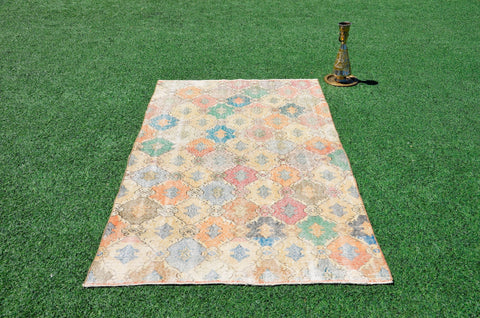 Turkish Vintage Anatolian rug for home decor, area rug, oushak rug boho rug bedroom rug kitchen rug bathroom rug kilim, rugs 4x7, 666376