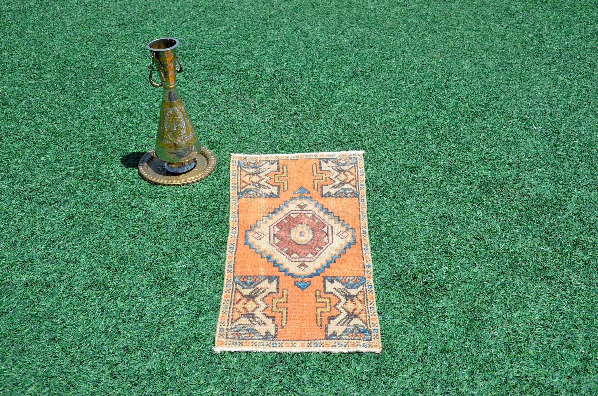 Natural Turkish Vintage small area rug doormat for home decor, bathroom rug, area oushak rug bathroom mat kitchen rug kilim rug, rug 3X1.4, 665960