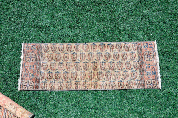Handmade Turkish Vintage small area rug doormat for home decor, bathroom rug, area oushak rug bathroom mat kitchen kilim rug, rug 3.4x1.2, 666036