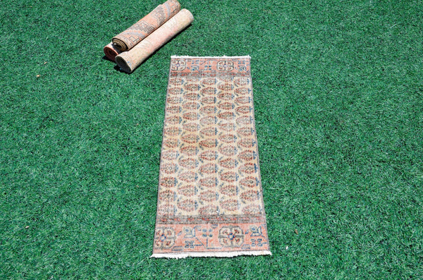 Handmade Turkish Vintage small area rug doormat for home decor, bathroom rug, area oushak rug bathroom mat kitchen kilim rug, rug 3.4x1.2, 666036