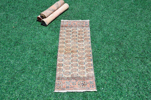 Handmade Turkish Vintage small area rug doormat for home decor, bathroom rug, area oushak rug bathroom mat kitchen kilim rug, rug 3.4x1.2, 666036