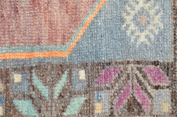 Handmade Turkish Vintage small area rug doormat for home decor, bathroom rug, area oushak rug bathroom mat kitchen kilim rug, rug 2.6x1.3, 666521