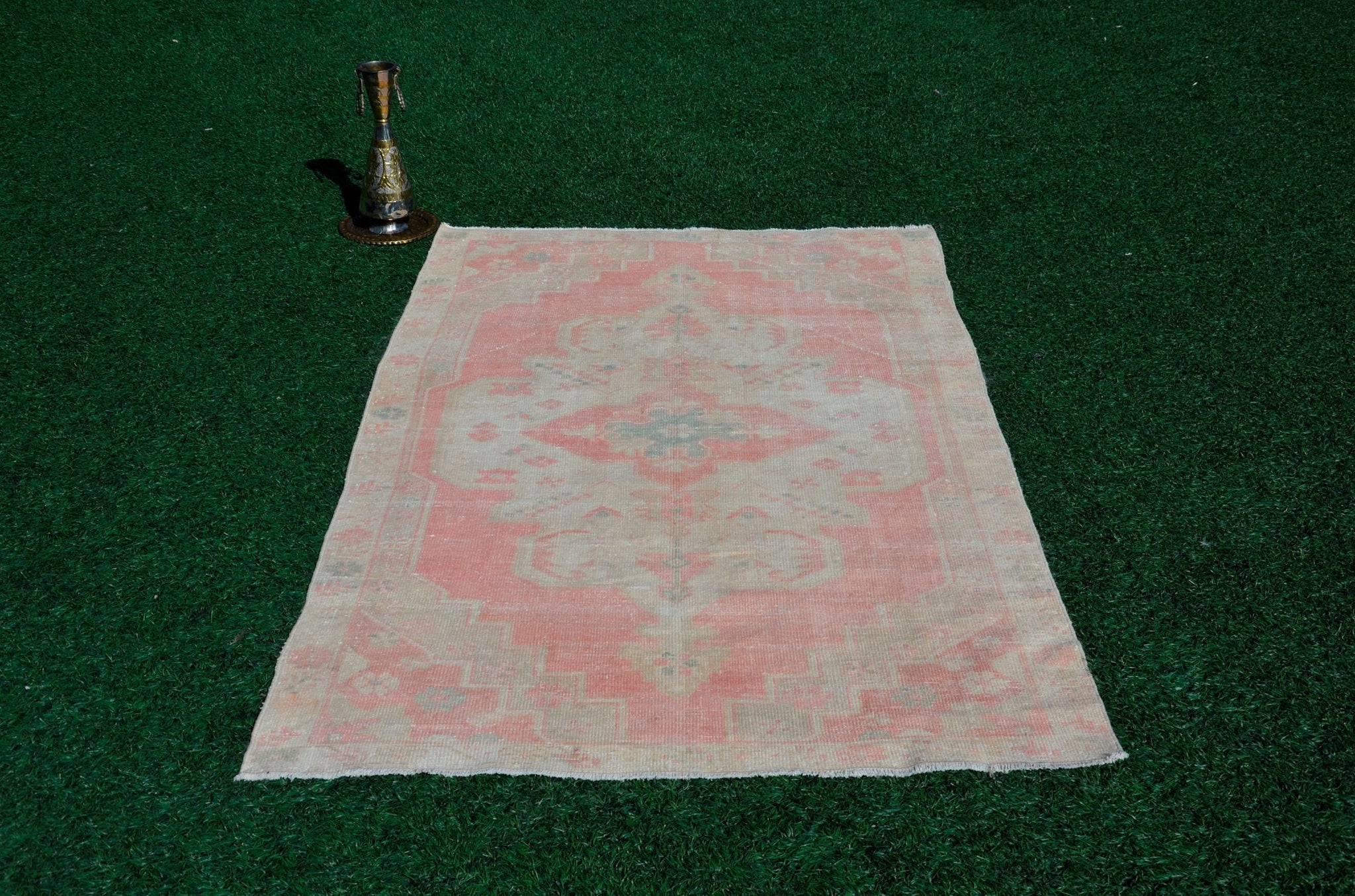 Natural oushak Turkish rug for home decor, Vintage rug, area rug boho rug bedroom rug kitchen rug bathroom rug kilim rug  handmade, rugs 4x7, 666163