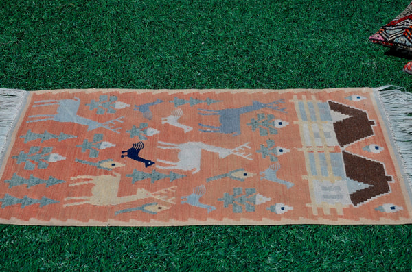 Small area Handmade Turkish Vintage rug for home decor, bathroom rug, area rug oushak rug boho rug kitchen rug  kilim rug door mat, rugs 3x4, 666220