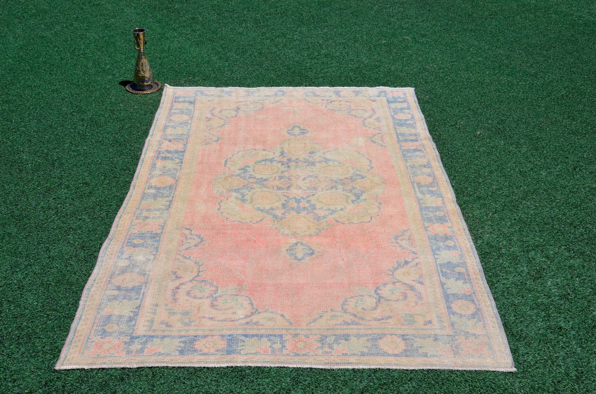 Natural Turkish Vintage rug for home decor, oversize rug, area rug oushak rug boho rug bedroom rug kitchen rug  kilim rug, rugs 6x9, 666296
