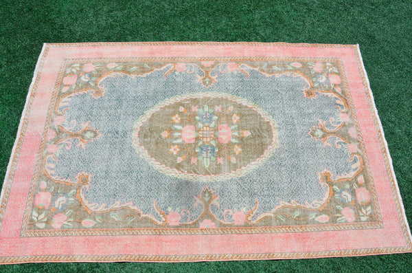 Stained Turkish Handmade Vintage rug for home decor, oversize rug, area rug oushak boho rug bedroom rug kitchen rug  kilim rug, rugs 7x10, 666301