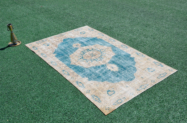 Stained Handmade Turkish Vintage rug for home decor, oversize rug, area rug oushak rug boho rug bedroom rug kitchen rug  kilim rug, rugs 5x9, 666470
