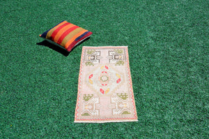 Natural Turkish Vintage small area rug doormat for home decor, bathroom rug, area oushak rug bathroom mat kitchen rug kilim rug, rug 3X1.5, 665770