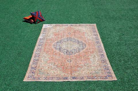 Natural Turkish Vintage rug for home decor, oversize rug, area rug oushak rug boho rug bedroom rug kitchen rug  kilim rug, rugs 5x9, 666476