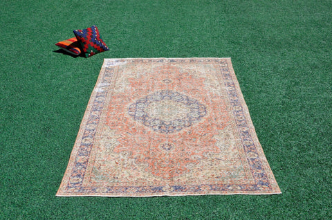 Natural Turkish Vintage rug for home decor, oversize rug, area rug oushak rug boho rug bedroom rug kitchen rug  kilim rug, rugs 5x9, 666476