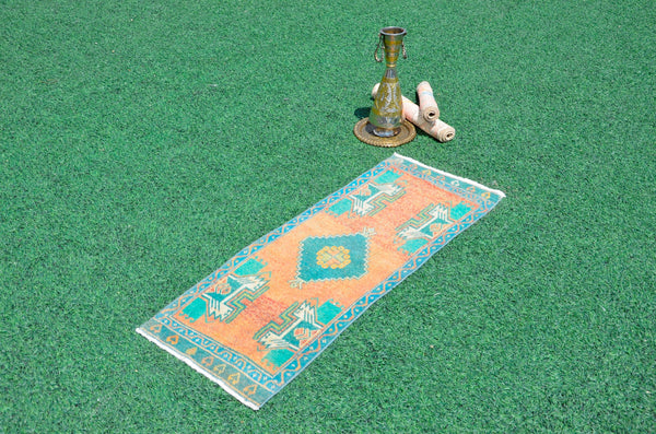 Handmade Turkish Vintage small area rug doormat for home decor, bathroom rug, area oushak rug bathroom mat kitchen kilim rug, rug 4.1X1.5, 665752