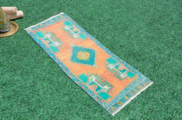 Handmade Turkish Vintage small area rug doormat for home decor, bathroom rug, area oushak rug bathroom mat kitchen kilim rug, rug 4.1X1.5, 665752