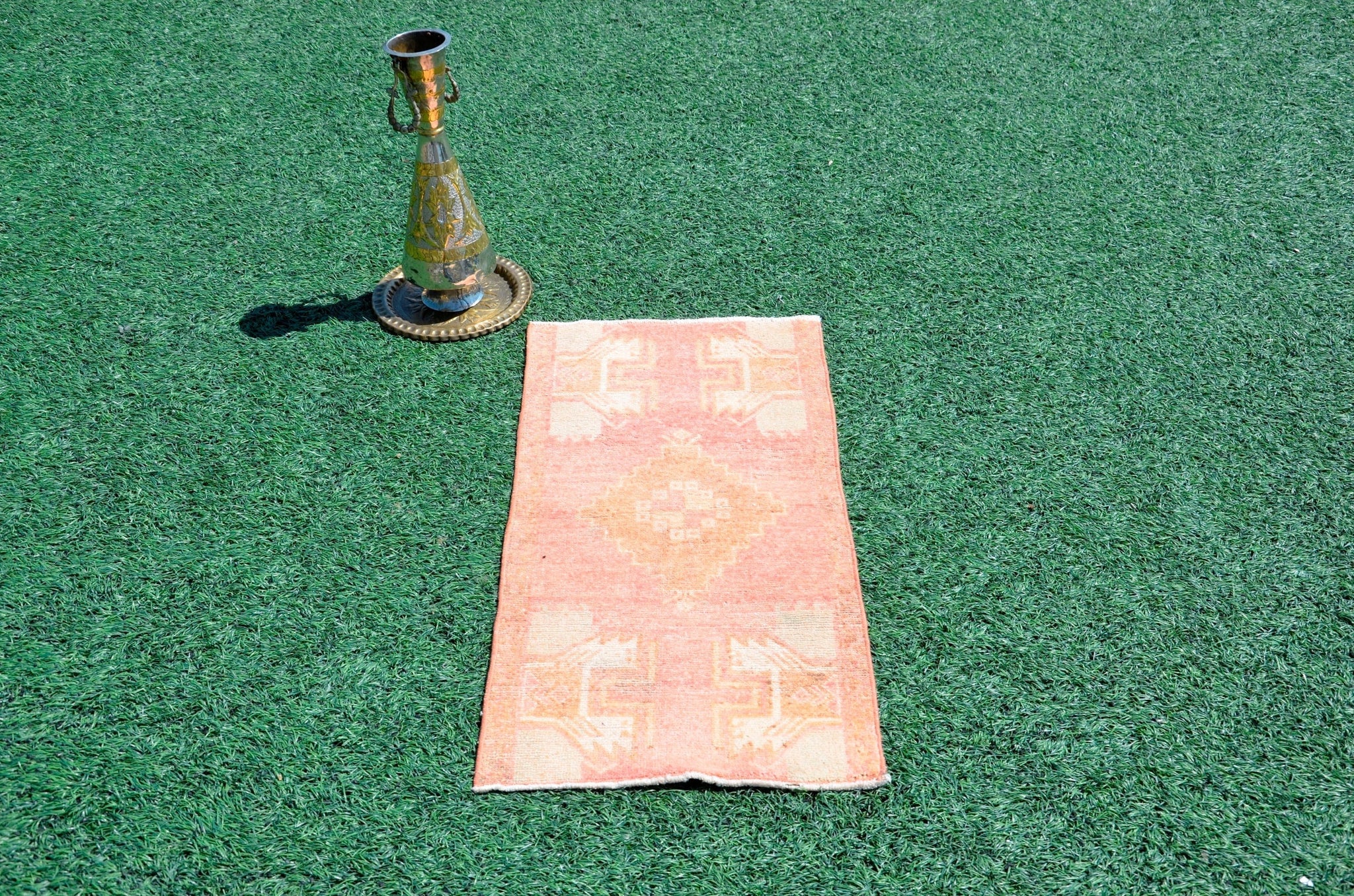 Vintage Handmade Turkish small area rug doormat for home decor, bathroom rug, area oushak rug bathroom mat kitchen kilim rug, rug 3.1X1.5, 665814