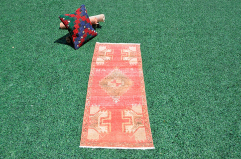 Turkish Handmade Vintage small area rug doormat for home decor, bathroom rug, area oushak rug bathroom mat kitchen kilim rug, rug 4.3x1.6, 665832