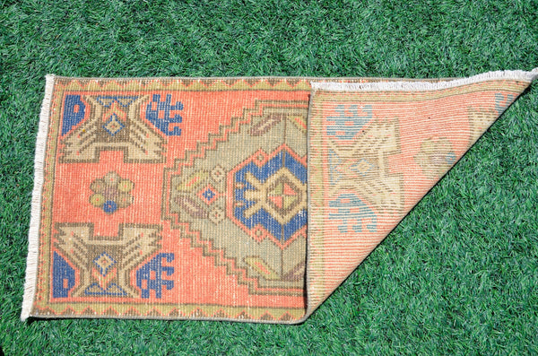 Turkish Handmade Vintage small area rug doormat for home decor, bathroom rug, area oushak rug bathroom mat kitchen kilim rug, rug 3.4x1.6, 665841