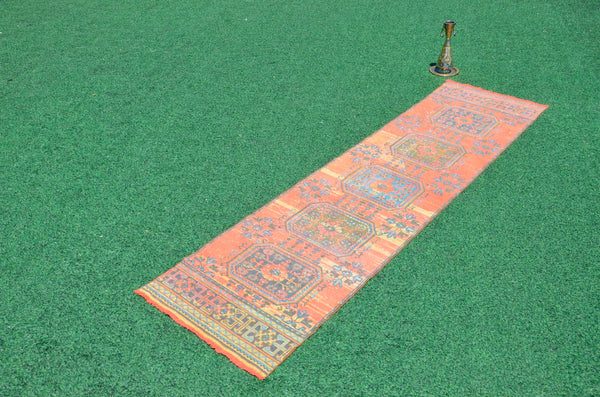 Turkish Handmade Vintage runner rug for home decor, area rug, Anatolian oushak rug boho rug kitchen rug  bathroom rug kilim, 10'9" x 2'9", 666420