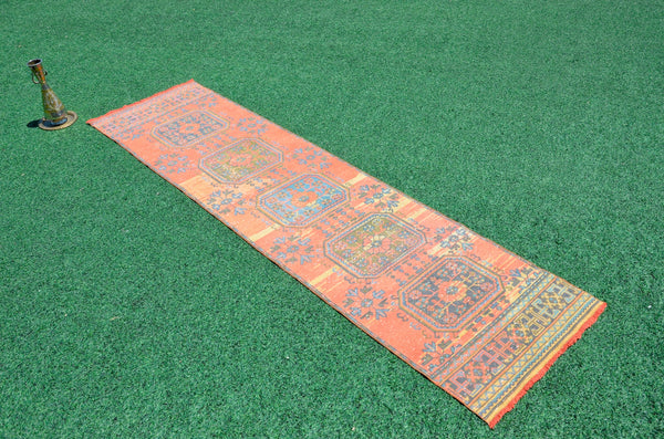 Turkish Handmade Vintage runner rug for home decor, area rug, Anatolian oushak rug boho rug kitchen rug  bathroom rug kilim, 10'9" x 2'9", 666420