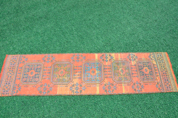 Turkish Handmade Vintage runner rug for home decor, area rug, Anatolian oushak rug boho rug kitchen rug  bathroom rug kilim, 10'9" x 2'9", 666420