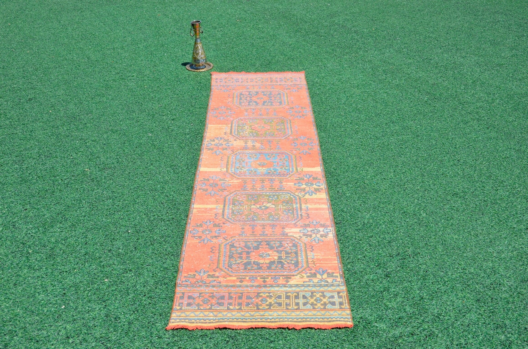 Turkish Handmade Vintage runner rug for home decor, area rug, Anatolian oushak rug boho rug kitchen rug  bathroom rug kilim, 10'9" x 2'9", 666420