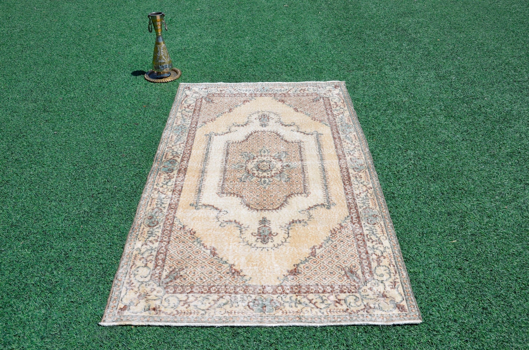 Natural oushak Turkish rug for home decor, Vintage rug, area rug boho rug bedroom rug kitchen rug bathroom rug kilim rugs handmade, rugs 4x7, 666388