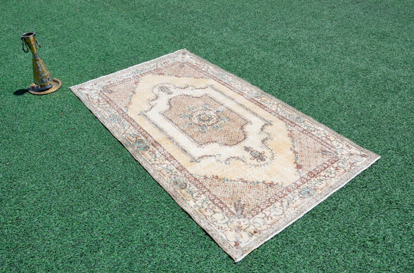 Natural oushak Turkish rug for home decor, Vintage rug, area rug boho rug bedroom rug kitchen rug bathroom rug kilim rugs handmade, rugs 4x7, 666388