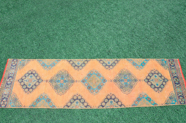 Vintage Turkish Handmade runner rug for home decor, area rug, Anatolian oushak rug boho rug kitchen rug  bathroom rug kilim, 10'7" x 3'1", 666423