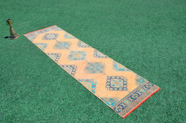 Vintage Turkish Handmade runner rug for home decor, area rug, Anatolian oushak rug boho rug kitchen rug  bathroom rug kilim, 10'7" x 3'1", 666423