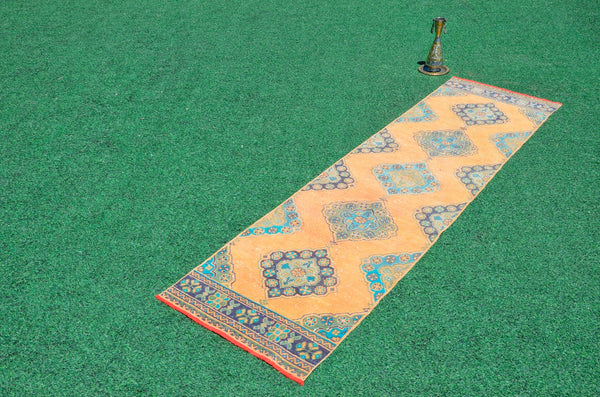 Vintage Turkish Handmade runner rug for home decor, area rug, Anatolian oushak rug boho rug kitchen rug  bathroom rug kilim, 10'7" x 3'1", 666423