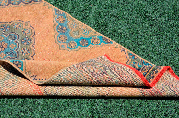 Vintage Turkish Handmade runner rug for home decor, area rug, Anatolian oushak rug boho rug kitchen rug  bathroom rug kilim, 10'7" x 3'1", 666423
