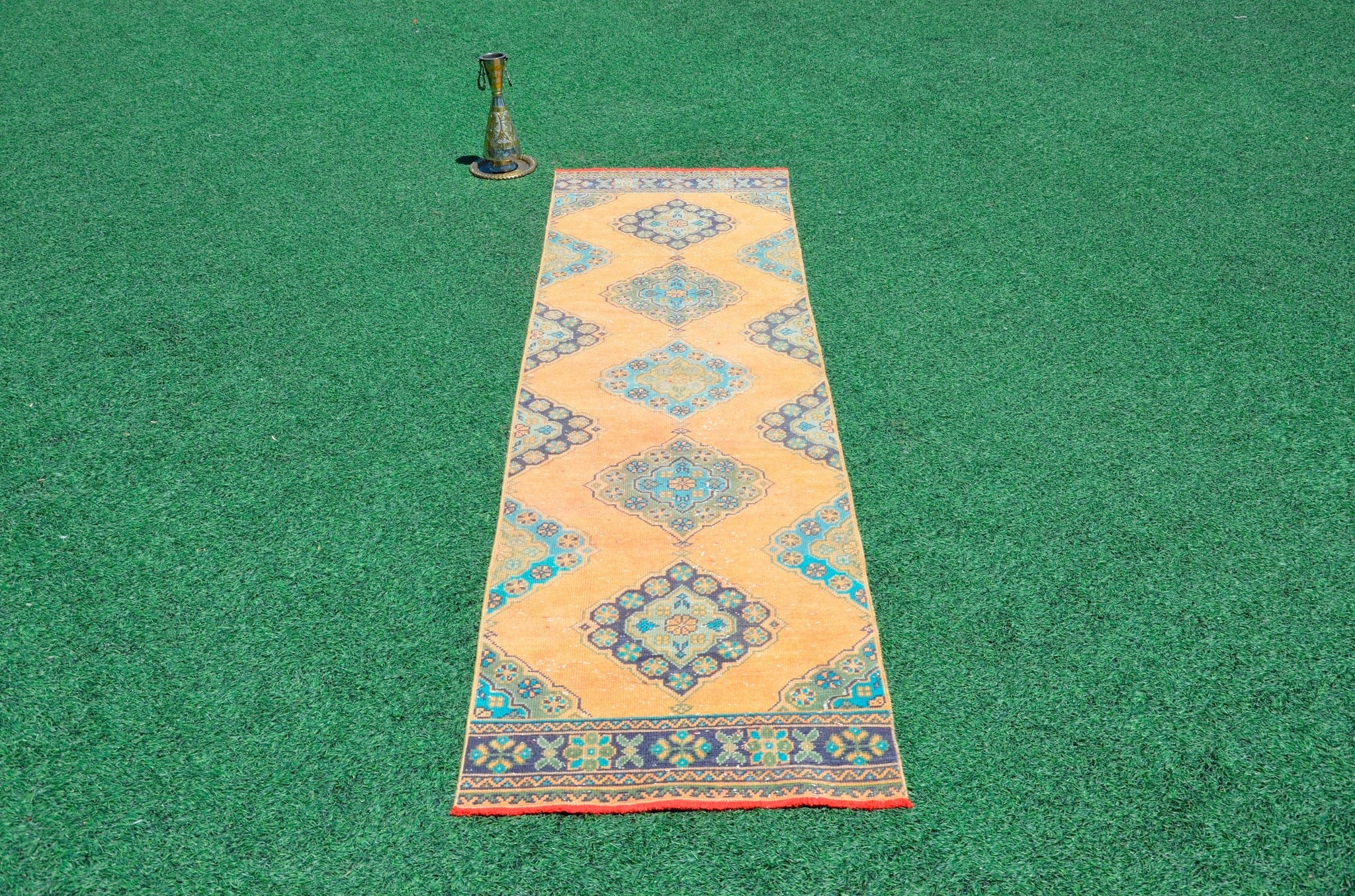 Vintage Turkish Handmade runner rug for home decor, area rug, Anatolian oushak rug boho rug kitchen rug  bathroom rug kilim, 10'7" x 3'1", 666423