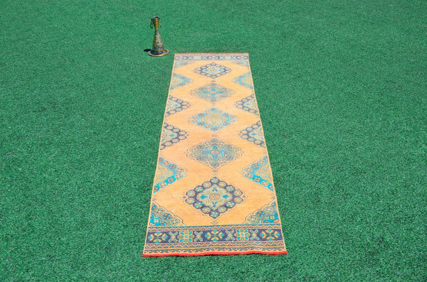 Vintage Turkish Handmade runner rug for home decor, area rug, Anatolian oushak rug boho rug kitchen rug  bathroom rug kilim, 10'7" x 3'1", 666423