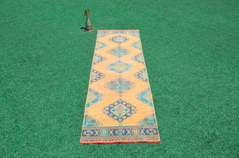 Vintage Turkish Handmade runner rug for home decor, area rug, Anatolian oushak rug boho rug kitchen rug  bathroom rug kilim, 10'7" x 3'1", 666423