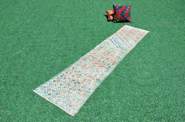Vintage Turkish Handmade runner rug for home decor, area rug, Anatolian oushak rug boho rug kitchen rug  bathroom rug kilim, 7'5" x 1'9", 666424