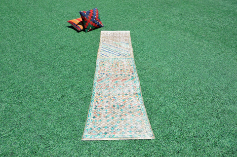 Vintage Turkish Handmade runner rug for home decor, area rug, Anatolian oushak rug boho rug kitchen rug  bathroom rug kilim, 7'5" x 1'9", 666424