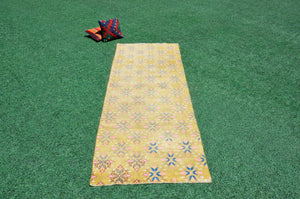 Turkish Handmade Vintage runner rug for home decor, area rug, Anatolian oushak rug boho rug kitchen rug  bathroom rug kilim, 9'8" x 3'4", 666426