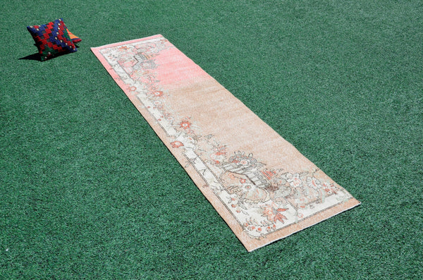 Turkish Handmade Vintage runner rug for home decor, area rug, Anatolian oushak rug boho rug kitchen rug  bathroom rug kilim, 11'1" x 2'8", 666434