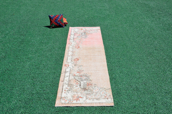 Turkish Handmade Vintage runner rug for home decor, area rug, Anatolian oushak rug boho rug kitchen rug  bathroom rug kilim, 11'1" x 2'8", 666434