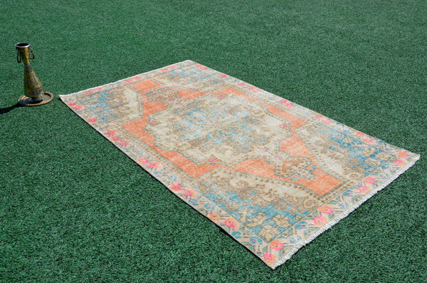 Natural oushak Turkish rug for home decor, Vintage rug, area rug boho rug bedroom rug kitchen rug bathroom rug kilim rugs handmade, rugs 4x7, 666310