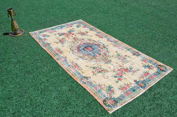 Unique Natural oushak Turkish rug for home decor, Vintage rug, area rug boho rug bedroom rug kitchen rug kilim rugs handmade, rugs 4x7, 666314