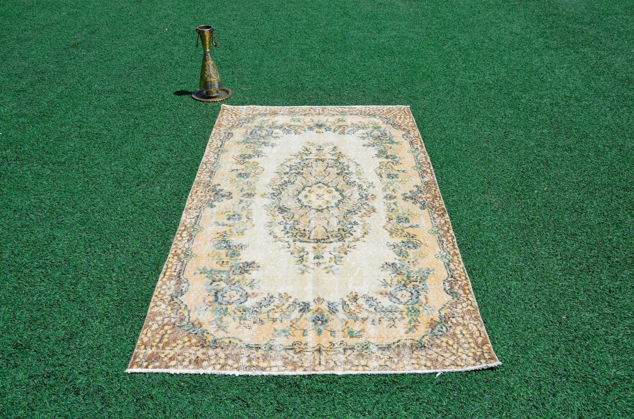 Turkish Natural oushak rug for home decor, Vintage rug, area rug boho rug bedroom rug kitchen rug bathroom rug kilim rugs handmade, rugs 4x7, 666315