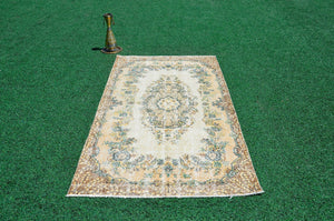 Turkish Natural oushak rug for home decor, Vintage rug, area rug boho rug bedroom rug kitchen rug bathroom rug kilim rugs handmade, rugs 4x7, 666315
