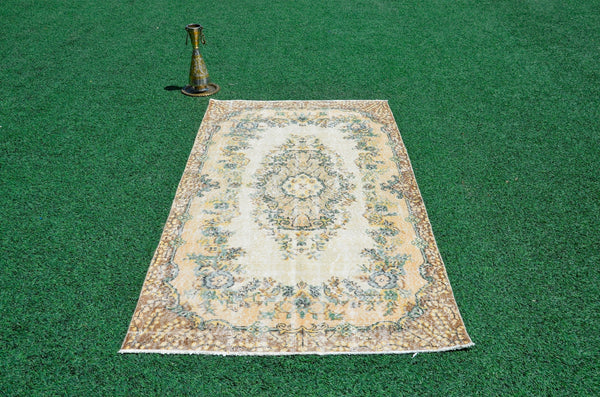Turkish Natural oushak rug for home decor, Vintage rug, area rug boho rug bedroom rug kitchen rug bathroom rug kilim rugs handmade, rugs 4x7, 666315