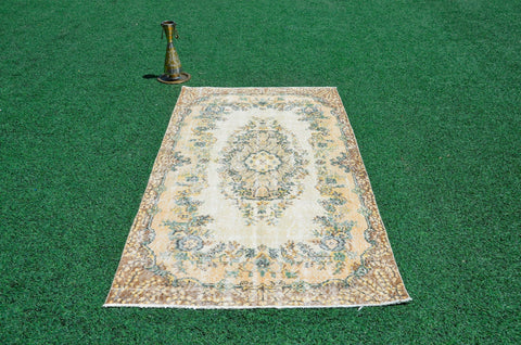 Turkish Natural oushak rug for home decor, Vintage rug, area rug boho rug bedroom rug kitchen rug bathroom rug kilim rugs handmade, rugs 4x7, 666315