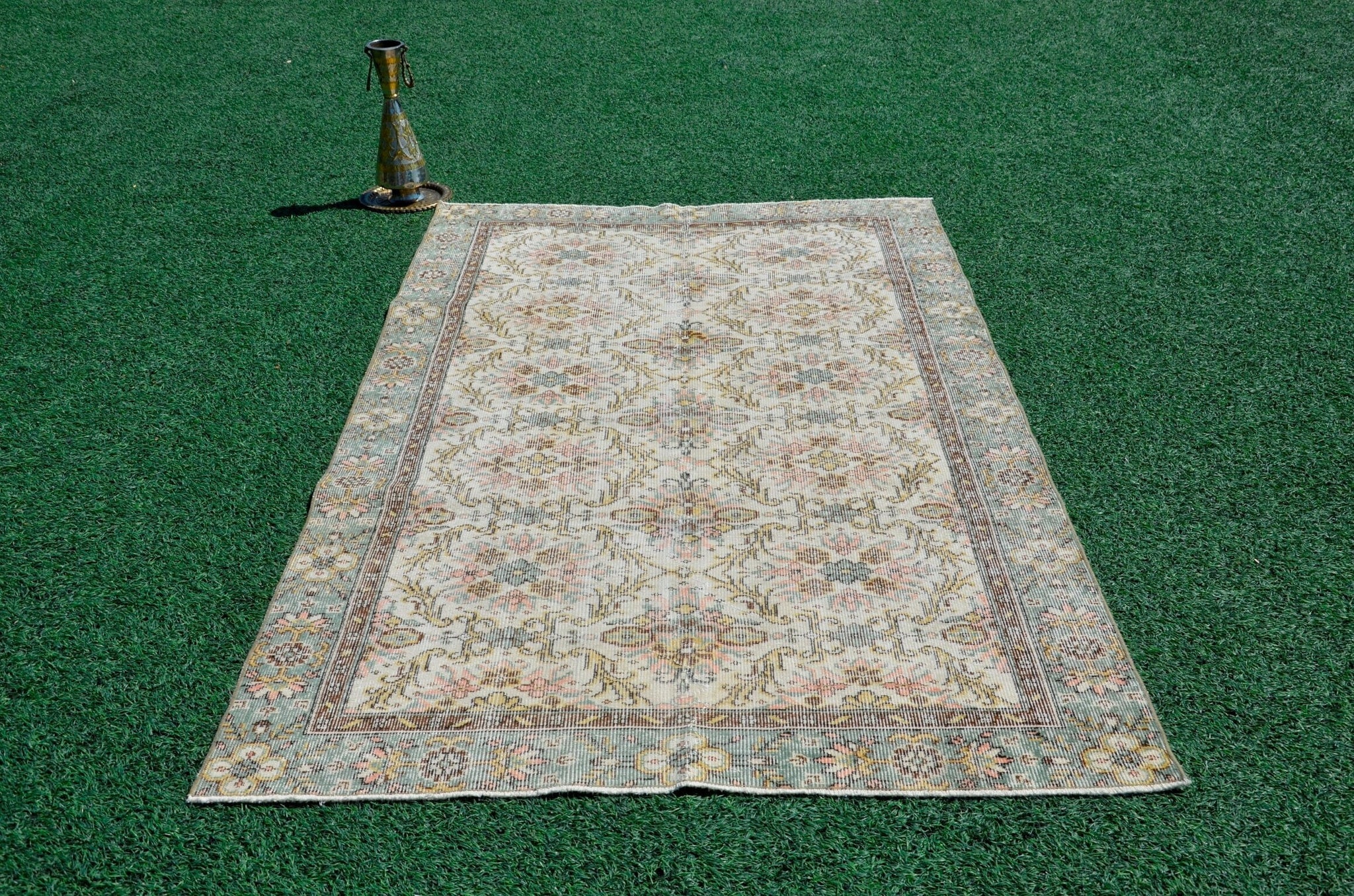 Oushak Natural Turkish rug for home decor, Vintage rug, area rug boho rug bedroom rug kitchen rug bathroom rug kilim rugs handmade, rugs 4x8, 666320