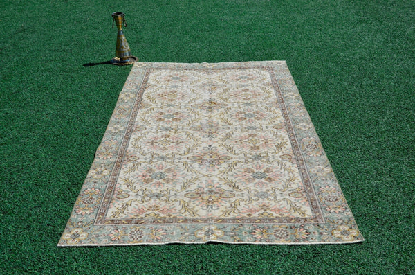 Oushak Natural Turkish rug for home decor, Vintage rug, area rug boho rug bedroom rug kitchen rug bathroom rug kilim rugs handmade, rugs 4x8, 666320